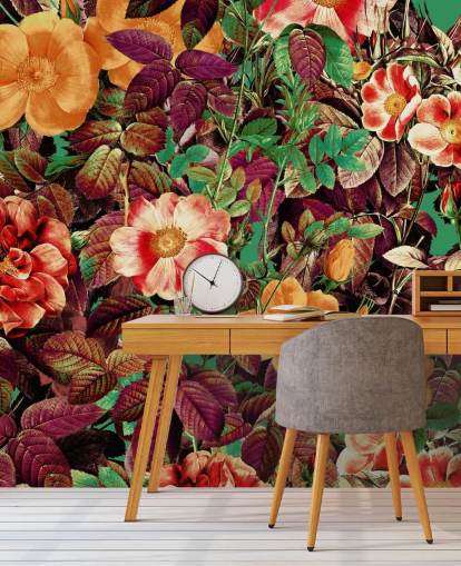 warm toned florals wallpaper