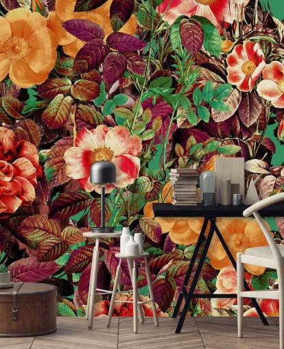 warm toned florals wallpaper