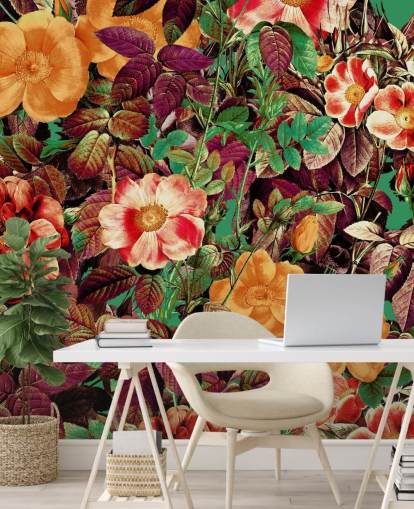 warm toned florals wallpaper