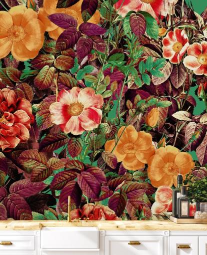 Warme getönte Blumentapete Warme getönte Blumentapete