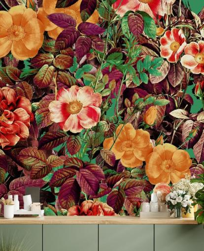 papel pintado de flores de tonos cálidos