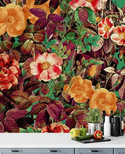 warm toned florals wallpaper