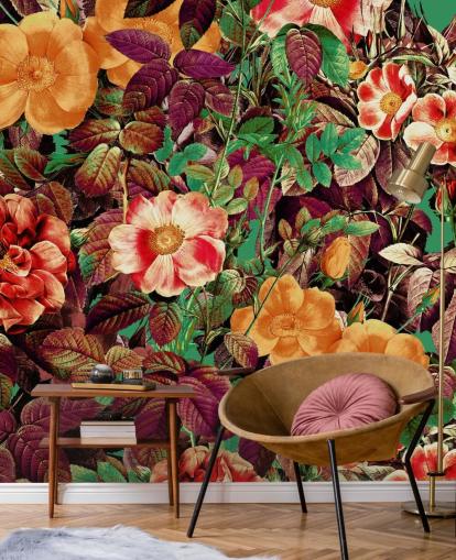 warm toned florals wallpaper