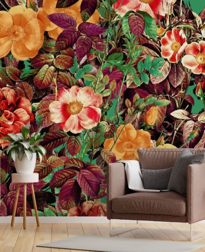 papel pintado de flores de tonos cálidos