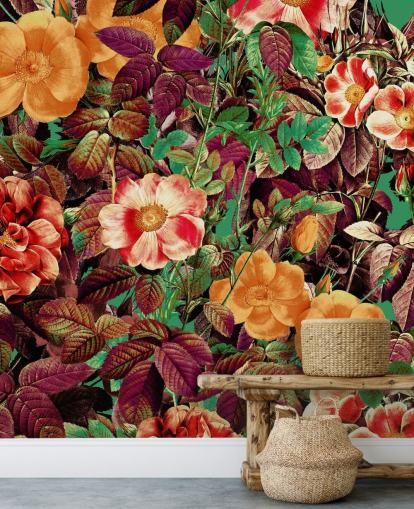 papel pintado de flores de tonos cálidos