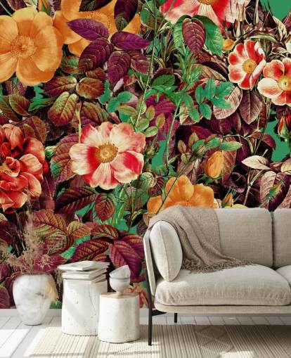 warm toned florals wallpaper