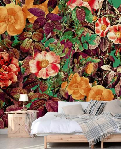 warm toned florals wallpaper