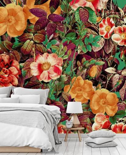 papier peint floral aux tons chauds