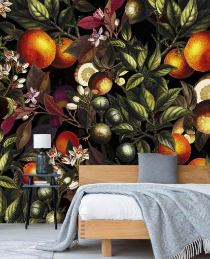 papel pintado naranja y limón