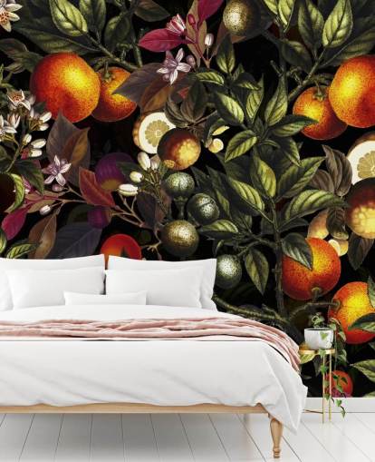 papel pintado naranja y limón