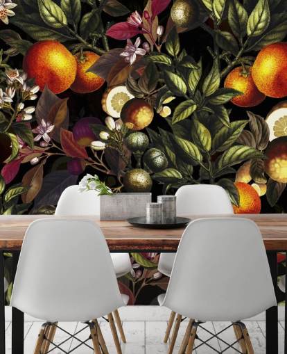 papel pintado naranja y limón