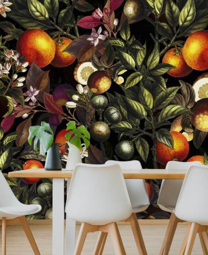 papel pintado naranja y limón