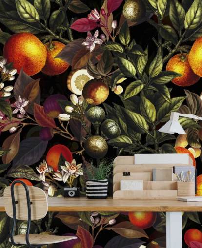 papel pintado naranja y limón