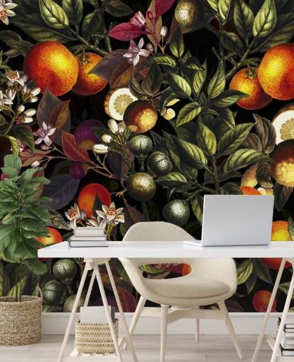 papel pintado naranja y limón