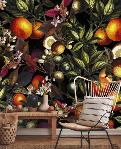 papel pintado naranja y limón