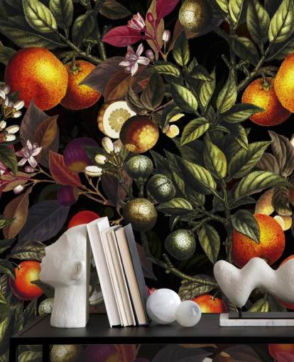 papel pintado naranja y limón