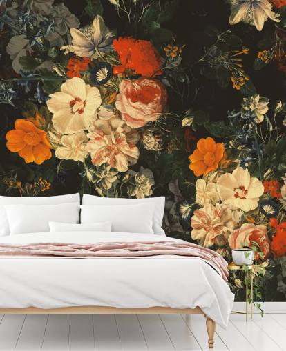 orange og mørkegrønne blomster tapet orange og mørkegrønne blomster tapet