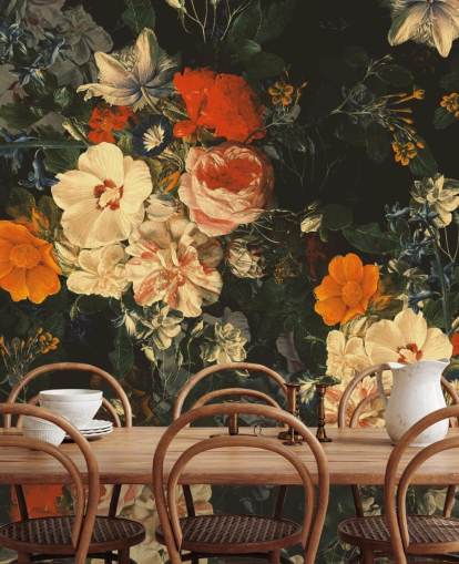 papel de parede de flores laranja e verde escuro