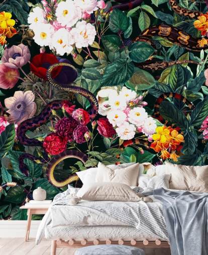 papier peint serpent et fleurs
