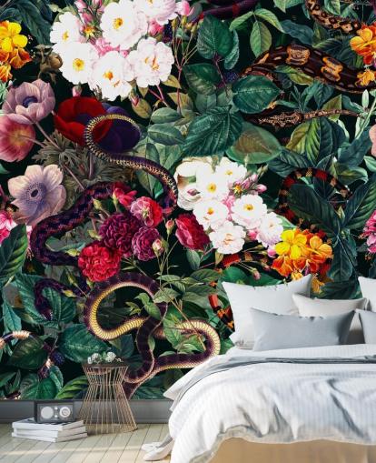 papier peint serpent et fleurs