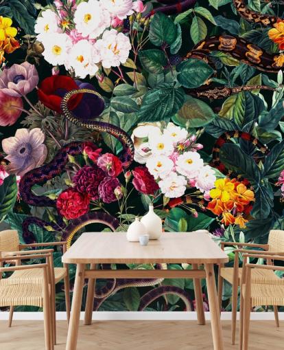 Schlange und Blumen Tapete