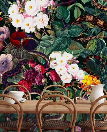 papier peint serpent et fleurs