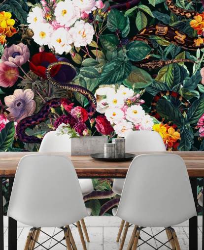 papel de parede de cobra e flores