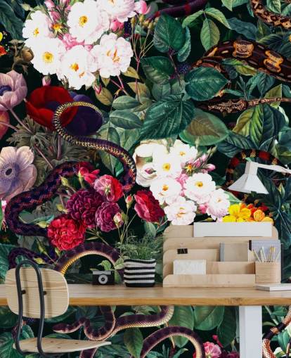 papier peint serpent et fleurs