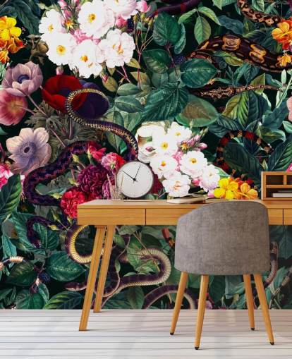 snake and flowers wallpaper