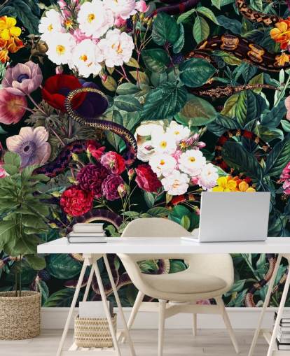 snake and flowers wallpaper