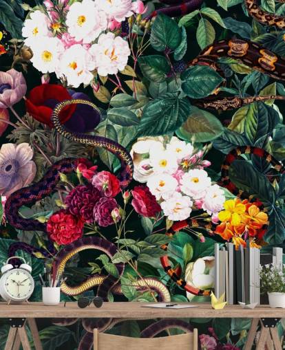 slange og blomster tapet