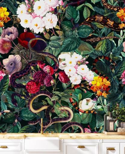 carta da parati serpente e fiori