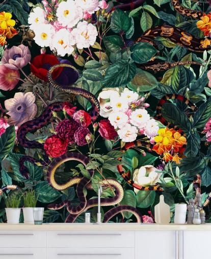 orm och blommor tapeter