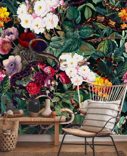 papel de parede de cobra e flores