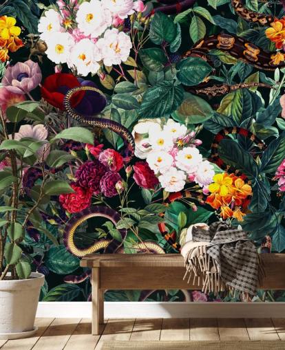 papier peint serpent et fleurs papier peint serpent et fleurs