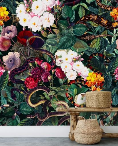 snake and flowers wallpaper