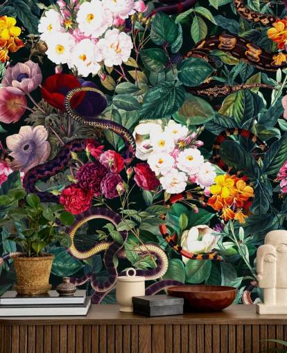 papel de parede de cobra e flores