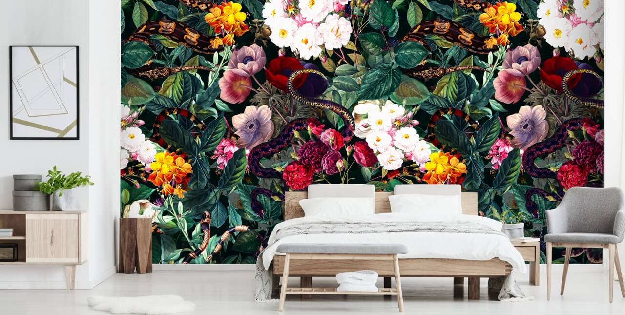 snake and flowers wallpaper
