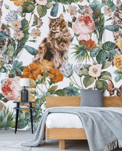 cats and flowers wallpaper