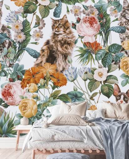 cats and flowers wallpaper