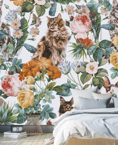 cats and flowers wallpaper
