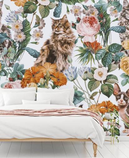 papier peint chats et fleurs