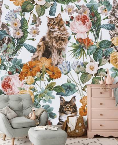 papier peint chats et fleurs