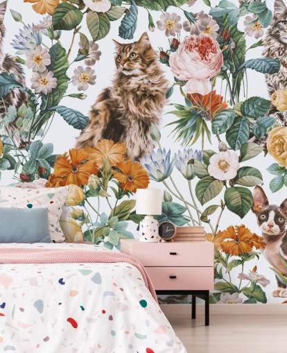 Katzen und Blumen Wallpaper