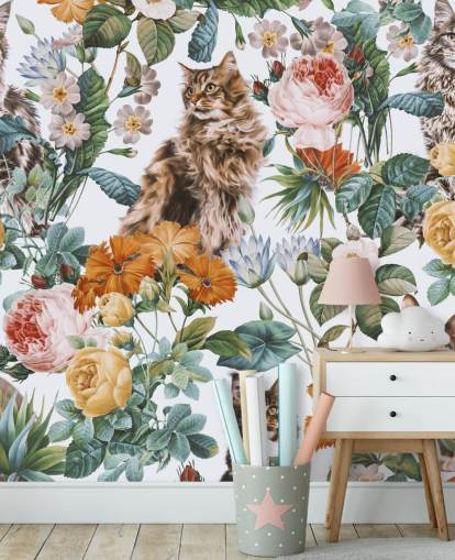katte og blomster tapet
