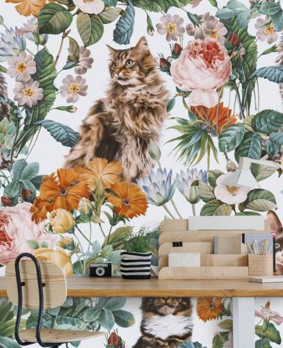 gatos e flores papel de parede
