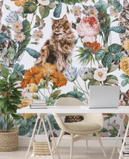 Katzen und Blumen Wallpaper