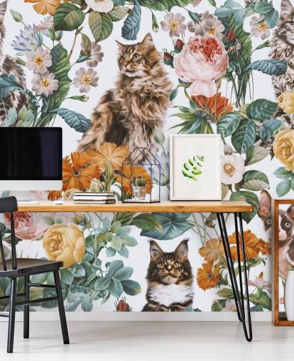 papier peint chats et fleurs