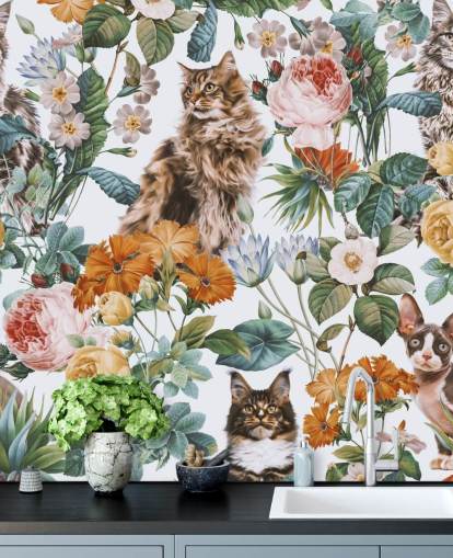 carta da parati gatti e fiori