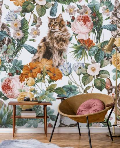 gatos e flores papel de parede gatos e flores papel de parede